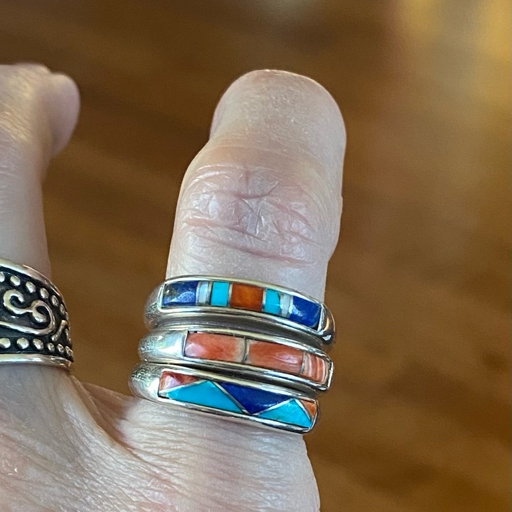 Carolyn Pollack set of 3 inlay rings - turquoise, lapis, coral